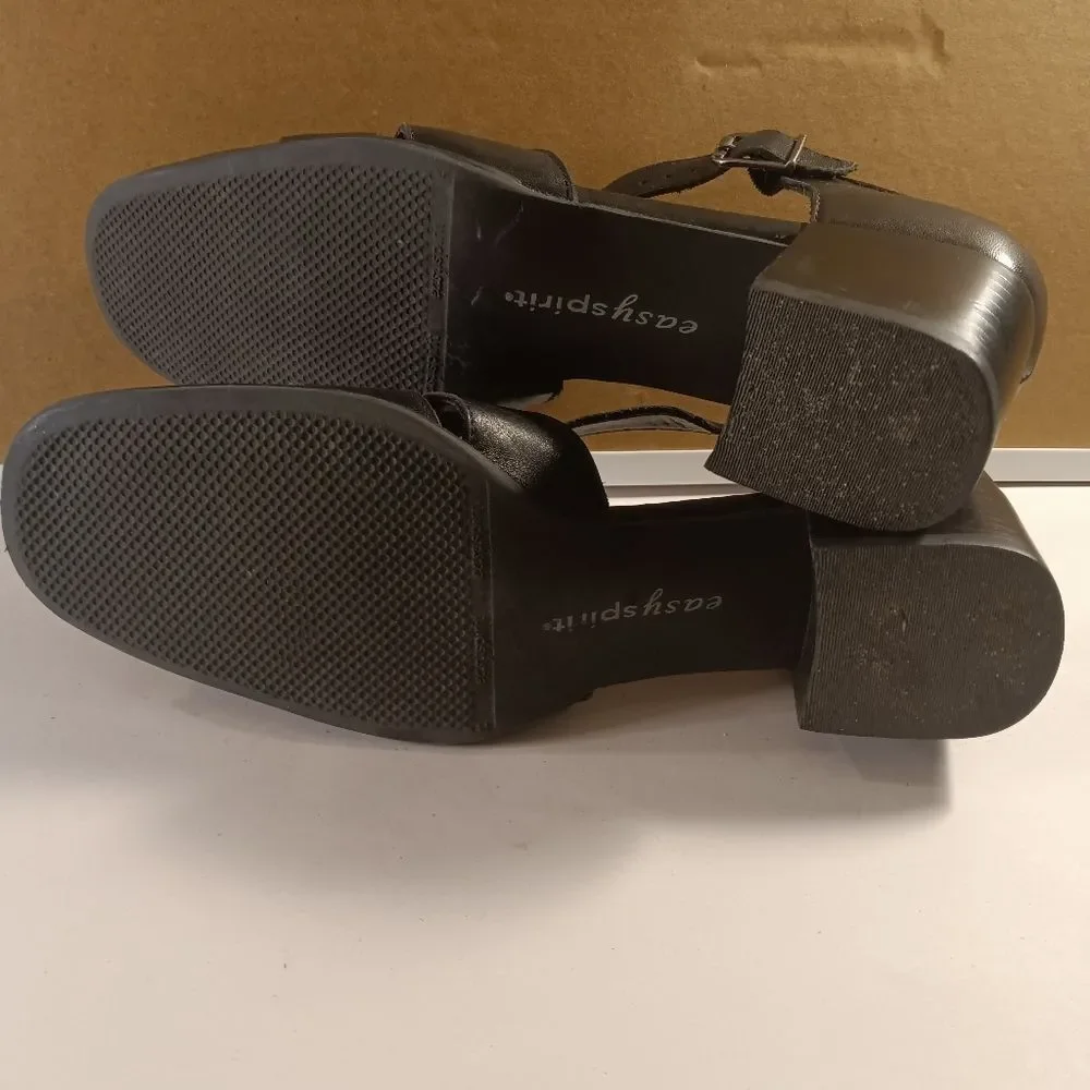 Easy Spirit Black Leather Chunky Heel Maryjane Shoe 7